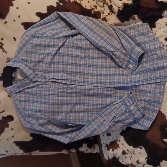 AMERICAN EAGLE, MENS LONG SLEEVE BUTTON UP SHIRT,BLUE PLAID, SIZE LARGE. - Picture 2 of 7